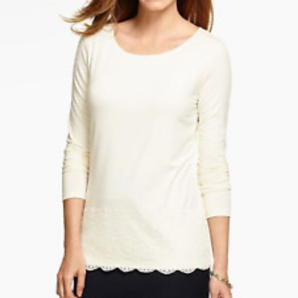 Talbots Long Sleeve Soft Lace Trimmed Shirt Cream Large - Picture 1 of 5